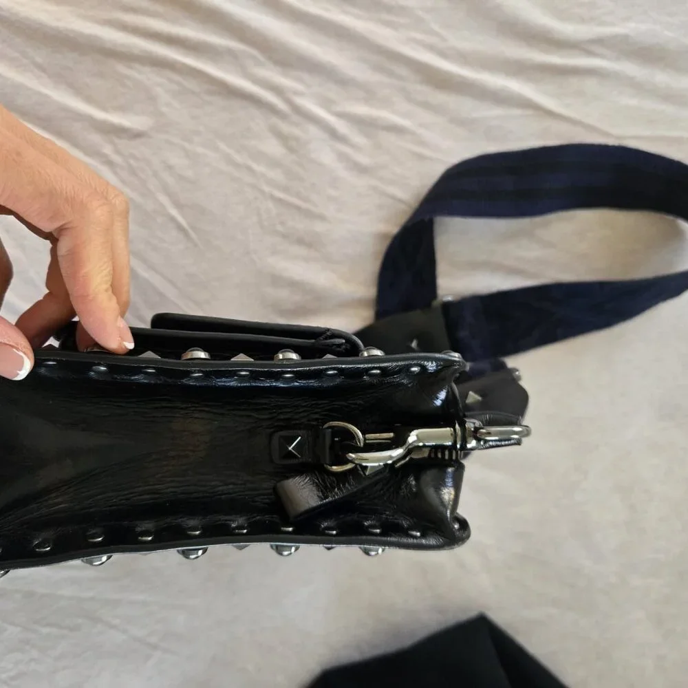 Valentino Garavani Black Rockstud Rolling Bag with Guitar Strap - Picture 4 of 7